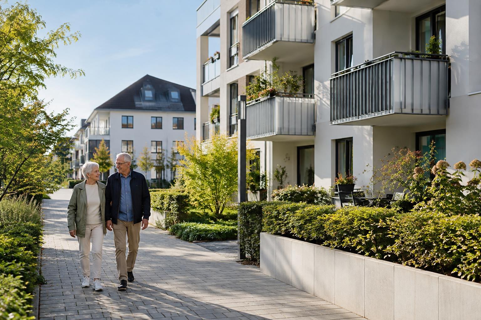 Ein Paar im Ruhestand in einem Wohnquartier