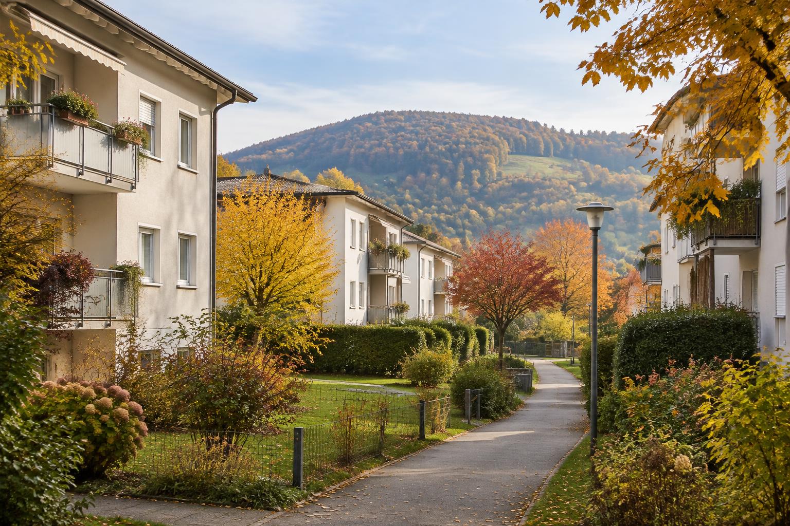 Gepflegtes Wohnquartier in einer von der Schwäbischen Alb inspirierten Umgebung
