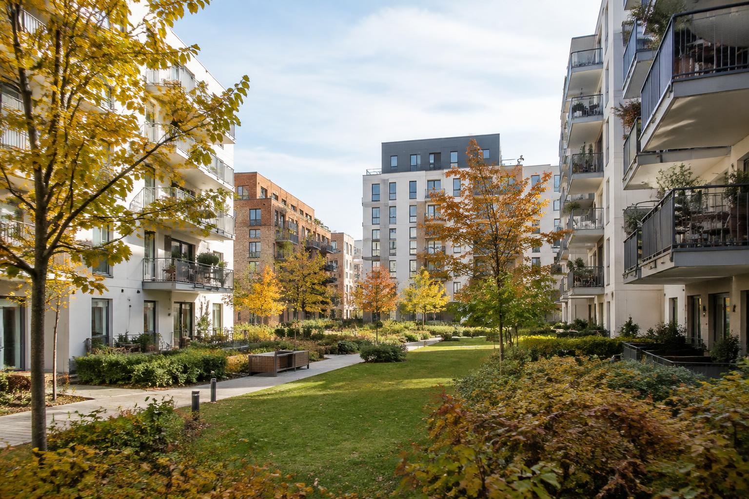Gepflegtes städtisches Wohnquartier mit gemeinschaftlichem Garten