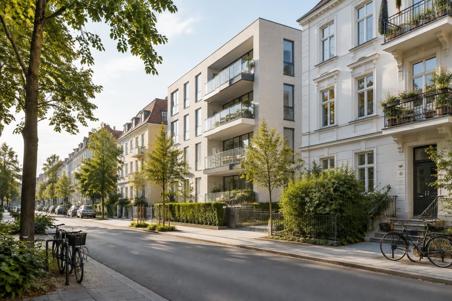 Gepflegte Wohngebäude in einem deutschen Wohnquartier