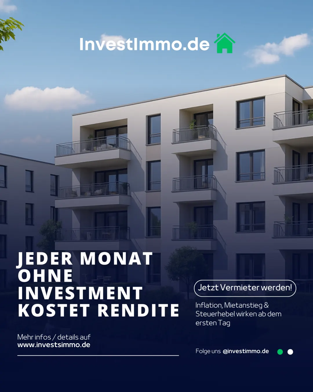 Jeden Monat ohne Investment kostet Rendite – jetzt in Immobilien investieren – InvestImmo.de